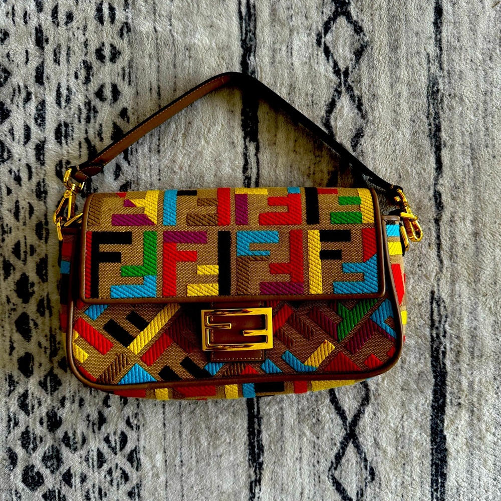 Fendi baguette multicolor shoulder bag FF embroidered